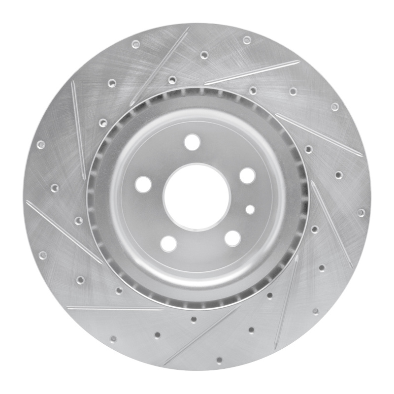 Tesla Model X Brake Rotor (1) - Front Right - R1 Concepts - Drilled & Slotted - Silver - `12-`21